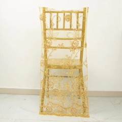GOLD Organza Embroidered Floral Sequin Chiavari Chair Back SLIPCOVER Party Event