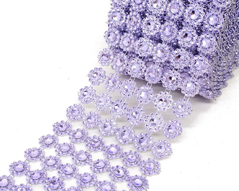 10YD Lavender Diamond Bling Mesh Rhinestone Ribbon Wrap Wedding Decoration 4″