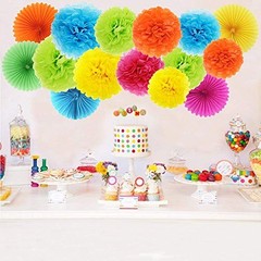 Paper Pom Poms Color Tissue Flowers Hanging Paper Fans Celebration Wedding