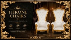 NEW Gold White 6ft King Queen Throne Chair Diamond Tufted Wedding Banquet Party