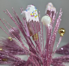 Pink Glitter Christmas Tree Picks Ice Cream Bars & Ornaments Alligator Clips