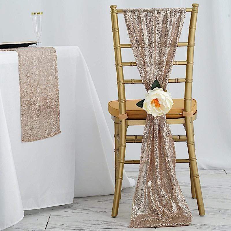 Extra Wide BLUSH Premium Sequined Chair Sashes Wedding Party Event Decorations