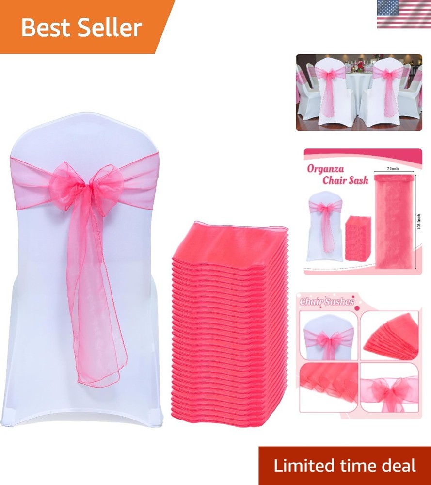 Reusable Coral Organza Chair Sashes – 25 Perfect for Weddings & Showers