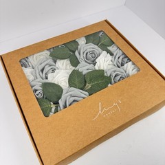 Ling’s Moment 25pc Silver Gray White Foam Roses 3″ Stems Wedding DIY New