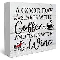 Funny Rustic Wooden Sign Coffee And Wine Desk Decor Sign, A Good Day Starts w…