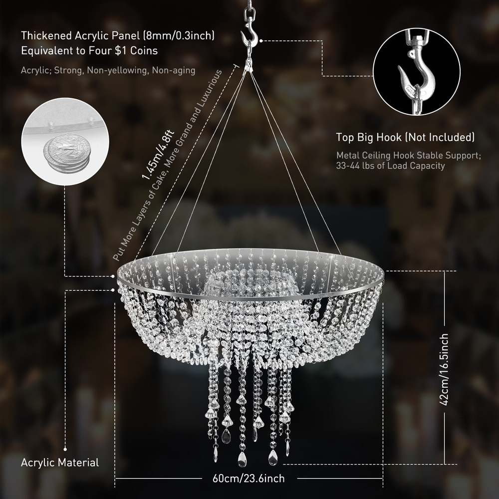 60CM Acrylic Swing Cake Rack Stunning Sparkling Chandelier Stand Suspended Cake