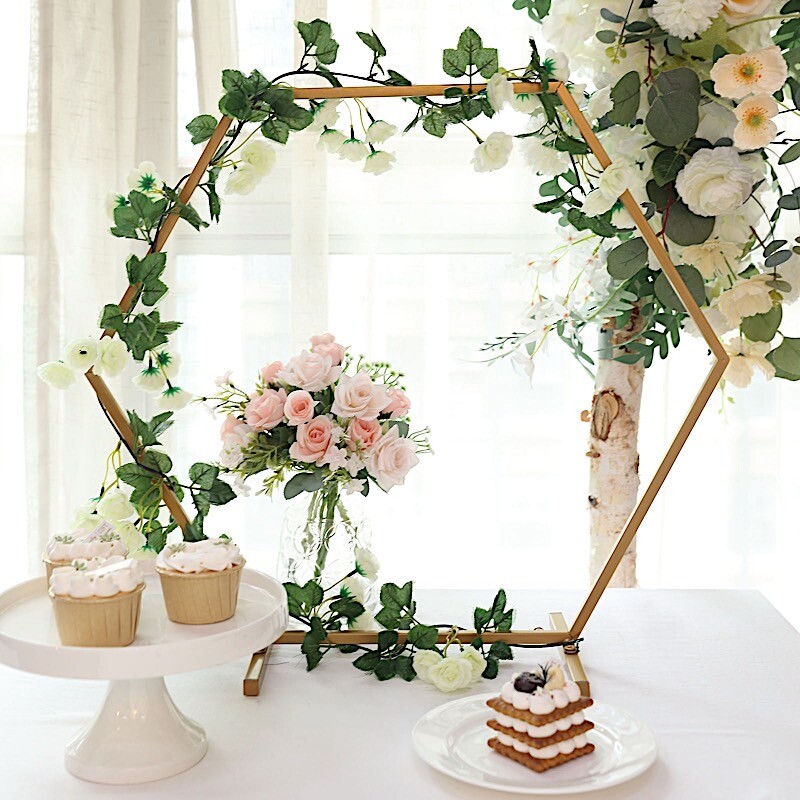 21″ Gold Hexagon Metal Flower FRAME Geometric Table Arch Centerpiece Party Event