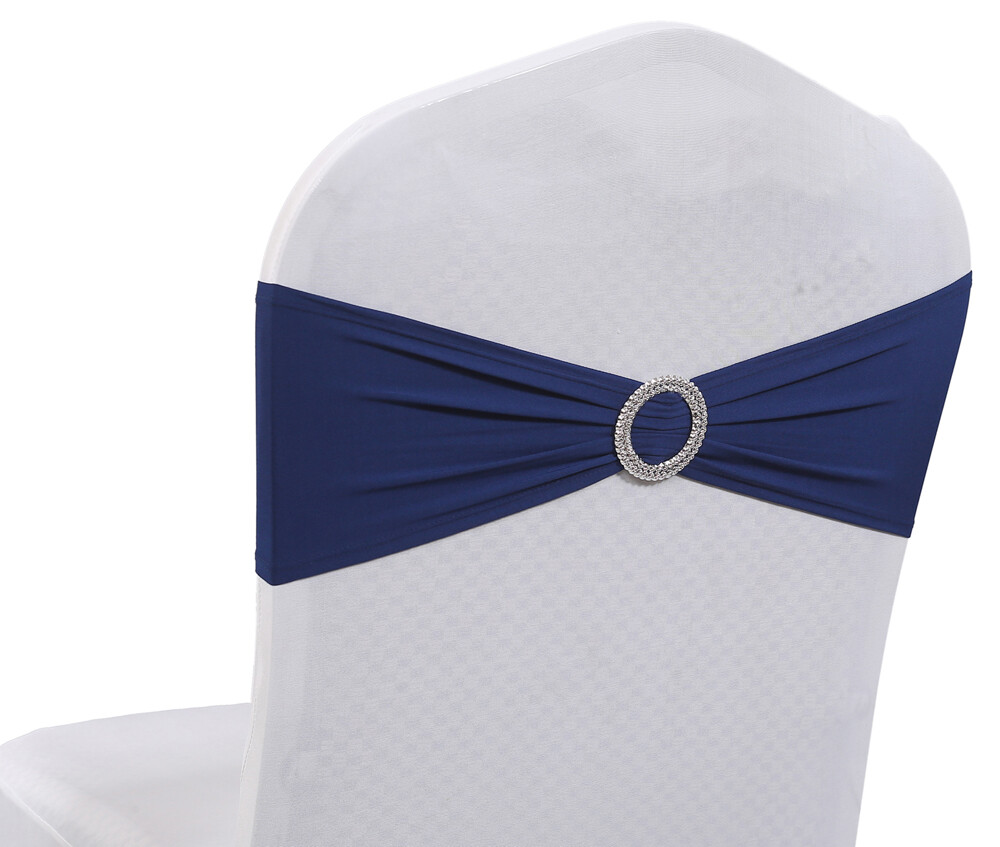100 Spandex Stretch Chair Cover Sash Bows Wedding Party (Navy Blue) ~ FREE SHIP