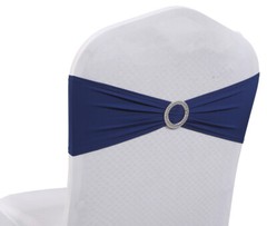 100 Spandex Stretch Chair Cover Sash Bows Wedding Party (Navy Blue) ~ FREE SHIP