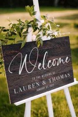 Custom Wedding Welcome Sign Dark Wood background Outdoor Indoor Sign For Gift
