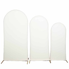 3 IVORY Matte Fitted Spandex Round Top Arch Backdrop STAND COVERS Set Events