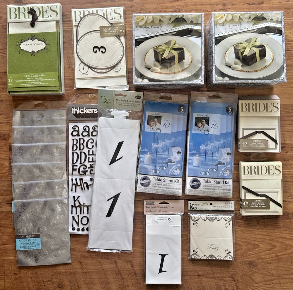 Wedding Decor Lot Table Cards Stands Favors Seals Brides Wilton Kit NEW