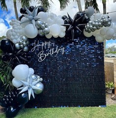 Black Shimmer Wall Backdrop – 24 pcs Decorations Panel | Wedding, Birthday, A…