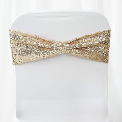 10 Champagne Spandex Sequined CHAIR SASHES Ties Wraps Wedding Party Decorations