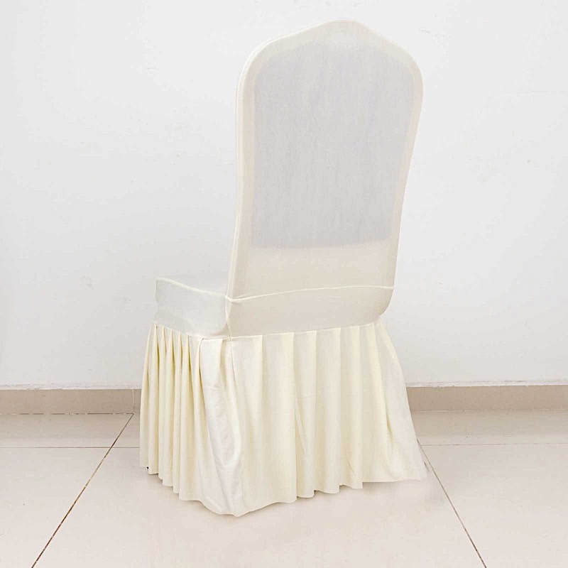 IVORY Ruffle Pleated Skirt Fitted Spandex Banquet CHAIR COVER Party Decorations