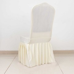 IVORY Ruffle Pleated Skirt Fitted Spandex Banquet CHAIR COVER Party Decorations