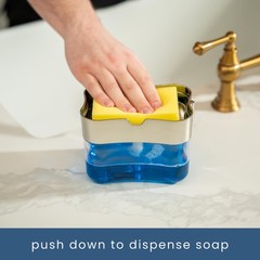S&T INC. Dish Soap Dispenser and Sponge Holder for 13 oz, Metallic Grey