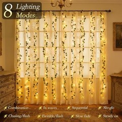 Ivy Vines with Fairy Lights, 200 LED Vine Lights with Remote and 8 Lighting