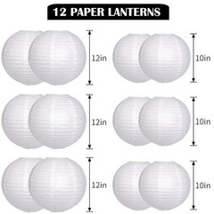 Paper Lanterns Decorative, White Hanging Round Chinese Lanterns with Lights f…