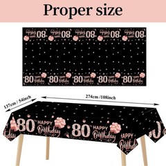3 Pack Rose Gold 80th Birthday Tablecloth Decorations – Happy Eighty Birthday…