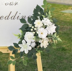 BMQDSM Wedding Arch Flowers Artificial Floral Swag Set White Green 2PCS