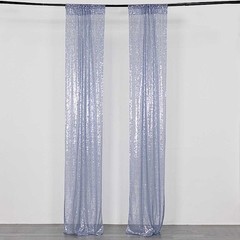 2 DUSTY BLUE 8ft x 2ft Sequined Backdrop Curtain with Rod Pockets Wedding
