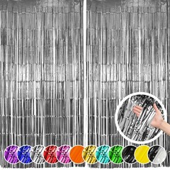 Hampton Distribution 2 Pack Silver Foil Fringe Curtains, Silver Tinsel Backdr…
