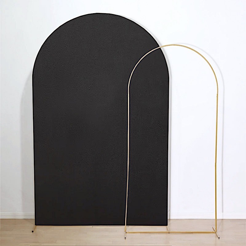 8 ft BLACK Matte Fitted Spandex Round Top Arch Backdrop STAND COVER Party