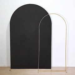 8 ft BLACK Matte Fitted Spandex Round Top Arch Backdrop STAND COVER Party