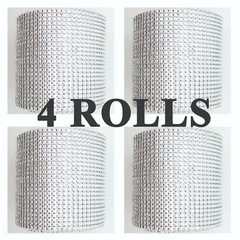 4 ROLLS OF 4.75″x10 YARDS SILVER DIAMOND MESH WRAP RHINESTONE CRYSTAL RIBBON