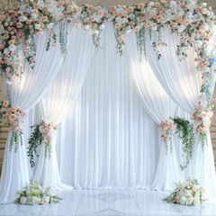 White Sheer Scarf Curtain Wedding Arch Drapes Backdrop 54″×216″ / 4 1/2’x18 Foot