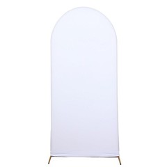 5 ft WHITE Matte Fitted Spandex Round Top Arch Backdrop STAND COVER Party