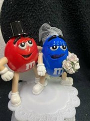 M & M Candy Wedding Cake Topper Mr Your Pick Groom Mrs BLUE Bride M&M Funny
