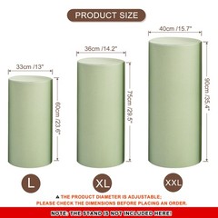 Set of 3 Cylinder Spandex Stand Covers, Light Green, Elastic Fabric-Large