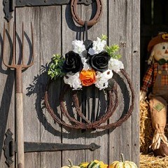 Fabric Plastic Rattan Pumpkin Floral Hanging Ornament for Seasonal Decor