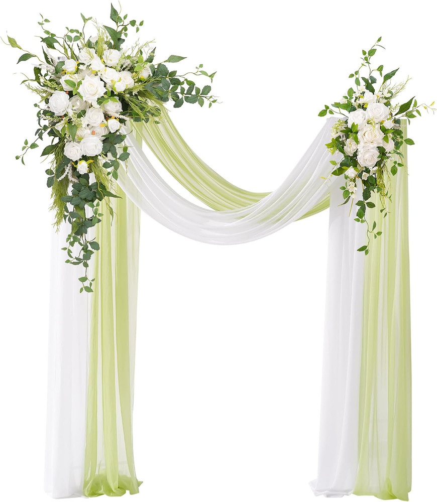 Deluxe Wedding Arch Flowers with Drapes Kit Pack of 4, 2Pcs White Green Mint Lea