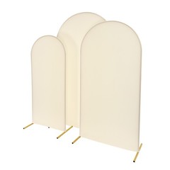 Set of 3 Metal Arch Backdrop Stand Gold Beige Wedding Party Arch Backdrop Stand
