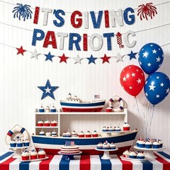 It’s Giving Patriotic Banner, Glitter 4th of July Banner Red White and Blue