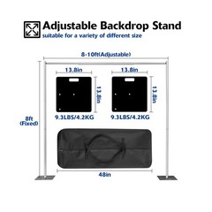 Pipe and Drape Backdrop Stand,8ft x 10ft Backdrop Stand, Adjustable Metal Hea…