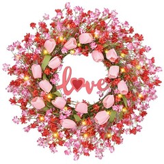 22IN Valentines Day Wreath Decorations, Wreath for Front Door, Pink Tulip Val…