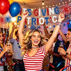 It’s Giving Patriotic Banner, Glitter 4th of July Banner Red White and Blue