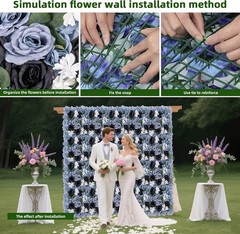 12 pcs Flower Wall Panel 15x15in Artificial Silk Rose Backdrop for Wedding Party