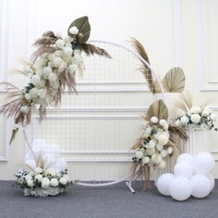 Pu Fan Leaf Pampas Grass White Rose Flower Arrangement Wedding Backdrop Decor