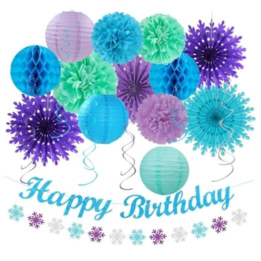 Winter-Wonderland Christmas-Snowflake Frozen Birthday Party Blue Purple Teal