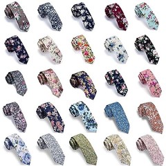 Fashion 2.4″（6cm） Floral Skinny Tie for Men Slim Flower Print Navy/Olive/Pink