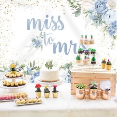 Rsuuinu Miss to Mrs Backdrop Blue Floral Gold Dots Bridal Shower 7x5ft,