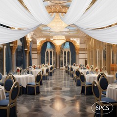 High-Quality White Chiffon Ceiling Drapes, 6 Panels (5*30 Feet Each), Perfect