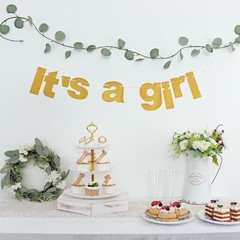 3 feet Gold Glittered It’s A Girl Paper Gender Reveal Hanging GARLAND Events