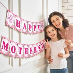 Mother’s Day Decorations, Happy Mother’s Day Banner for Party, Pre-Strung Ban…
