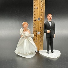 Vintage Wedding Decor 1970s Cake Topper Bride Groom Knife Server Paper Bells